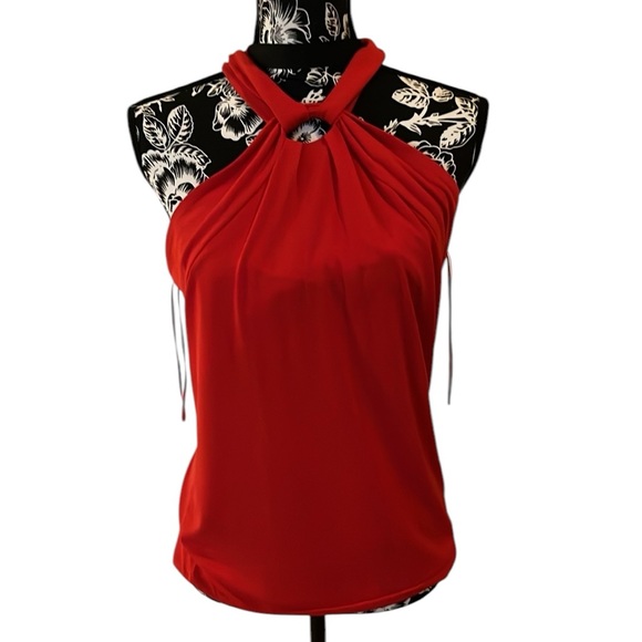 Micheal Kors size Large cherry red sleeveless top key hole back oversized - Picture 1 of 11